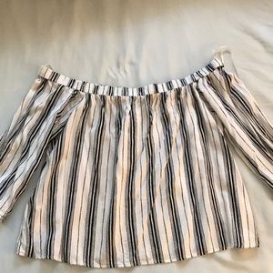 Black and white striped off the shoulder blouse